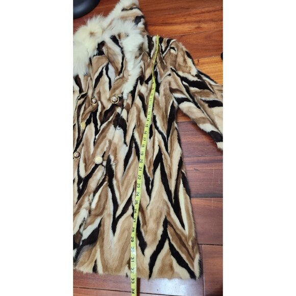 Vintage Marie Enny Real Mink Fur Coat Genuine FoxFur Collar Tiger Stripe Pattern - Picture 13 of 15